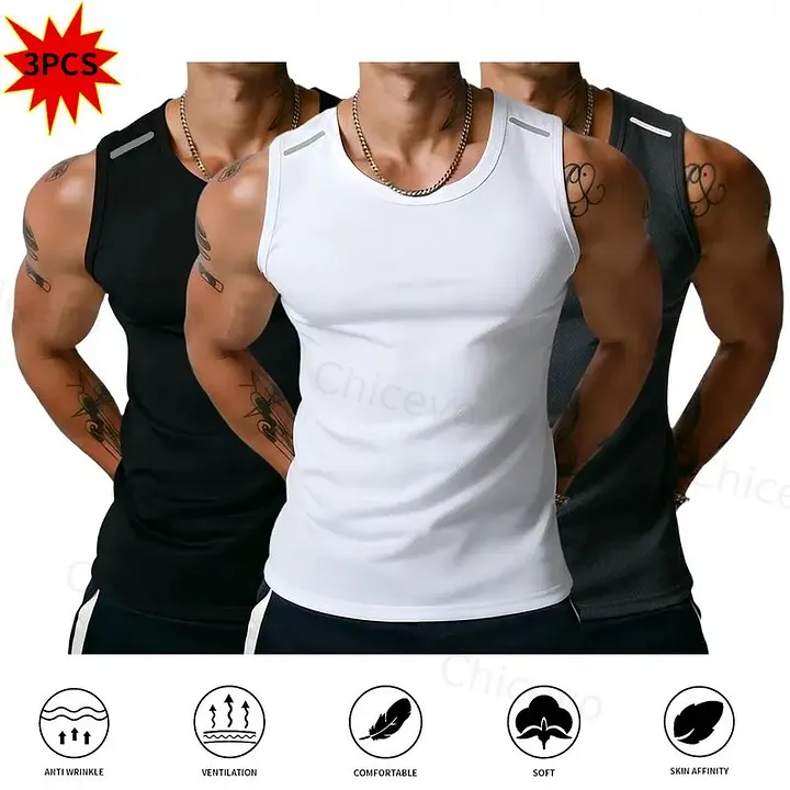3-Pack Men's Quick-Drying, Breathable Vest – High-Stretch Breathable Muscle Tanks