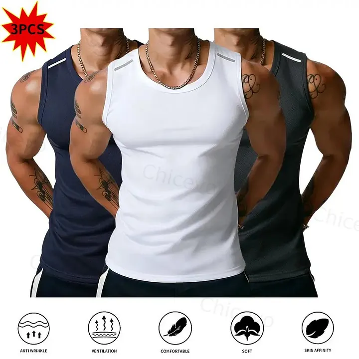 3-Pack Men's Quick-Drying, Breathable Vest – High-Stretch Breathable Muscle Tanks