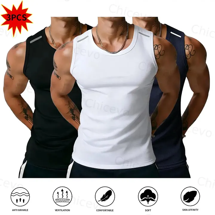 3-Pack Men's Quick-Drying, Breathable Vest – High-Stretch Breathable Muscle Tanks