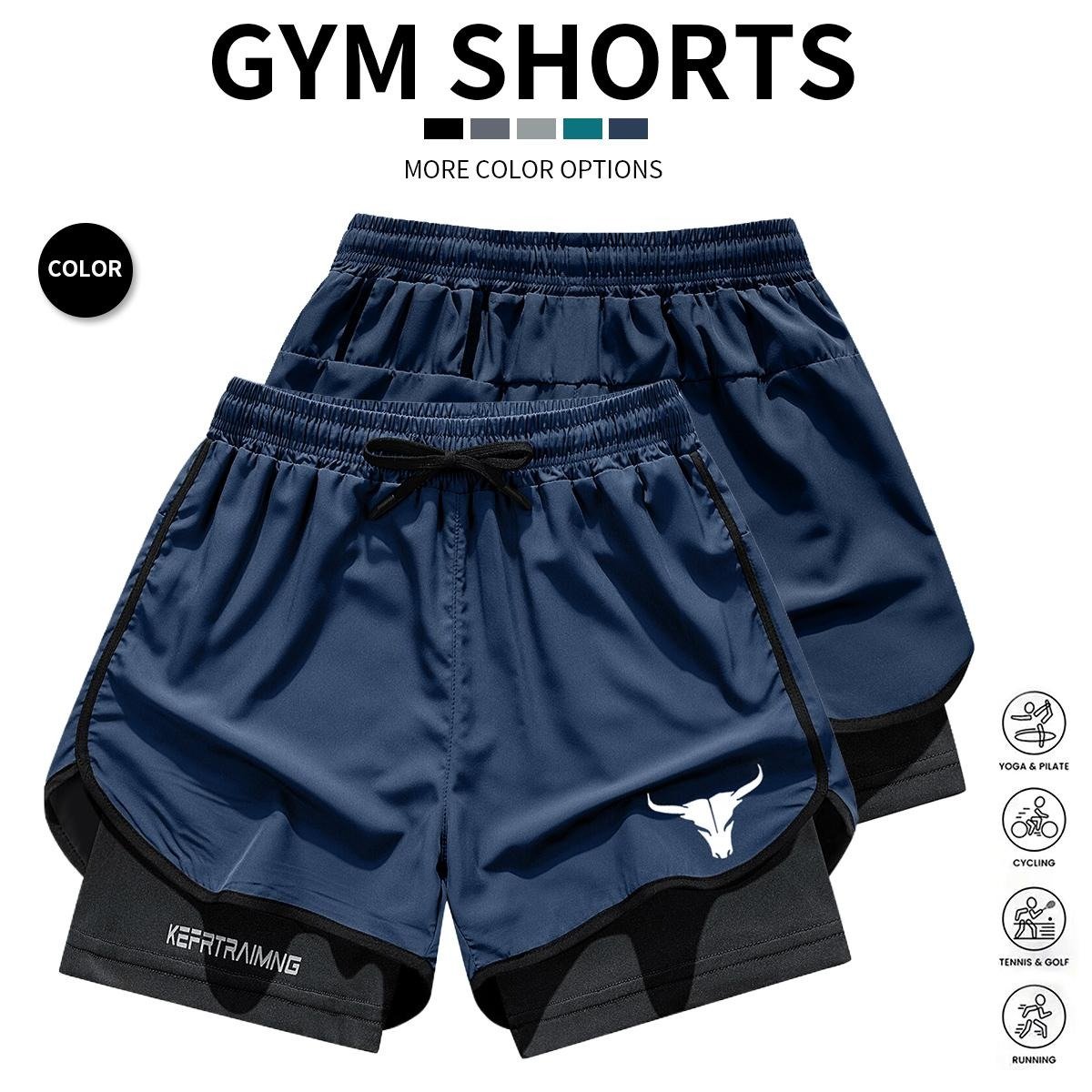 Men’s 2-in-1 Quick-Dry Gym Shorts (4-Pack) 🩳 | Breathable Training Essential 💪 - Black + Dark Gray + Light Gray + Navy Blue / XS
