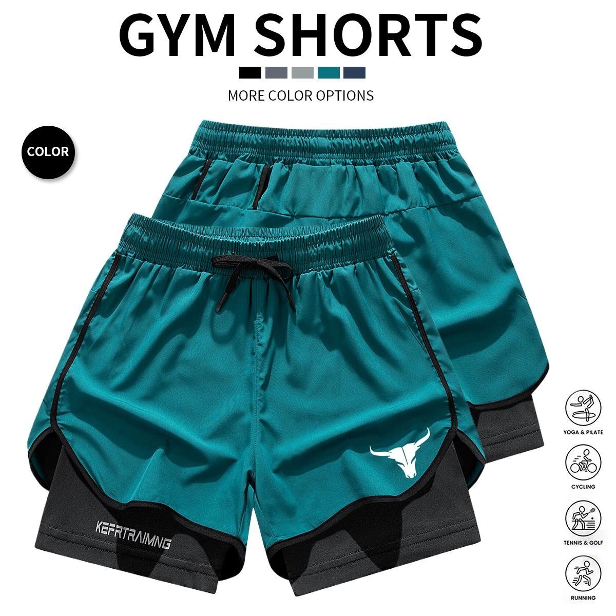 Men’s 2-in-1 Quick-Dry Gym Shorts (4-Pack) 🩳 | Breathable Training Essential 💪 - Black + Dark Gray + Light Gray + Navy Blue / XS