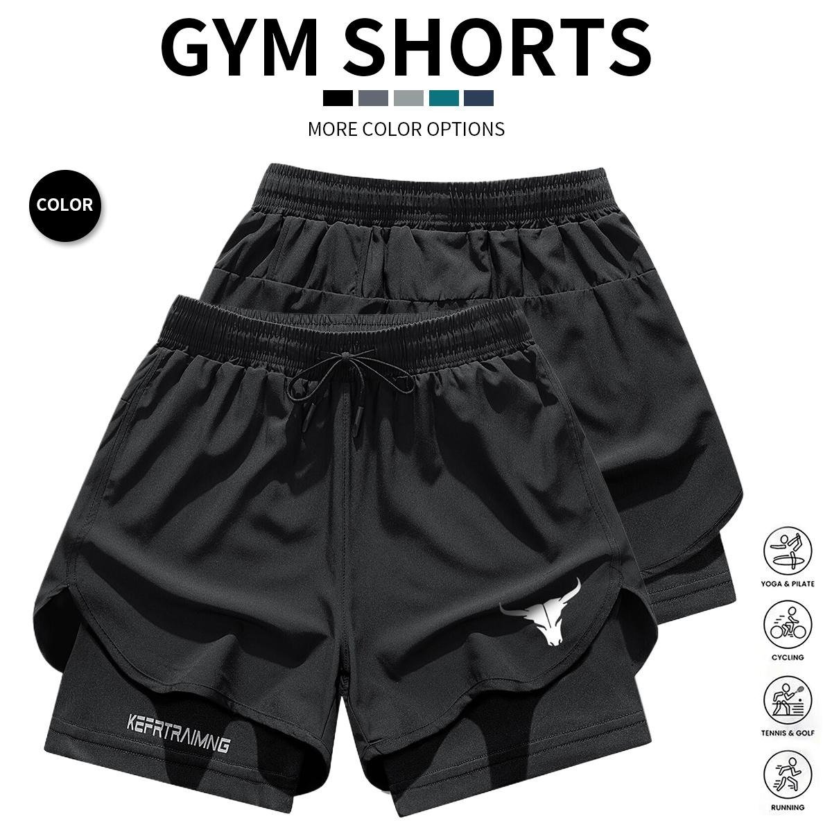 Men’s 2-in-1 Quick-Dry Gym Shorts (4-Pack) 🩳 | Breathable Training Essential 💪 - Black + Dark Gray + Light Gray + Navy Blue / XS