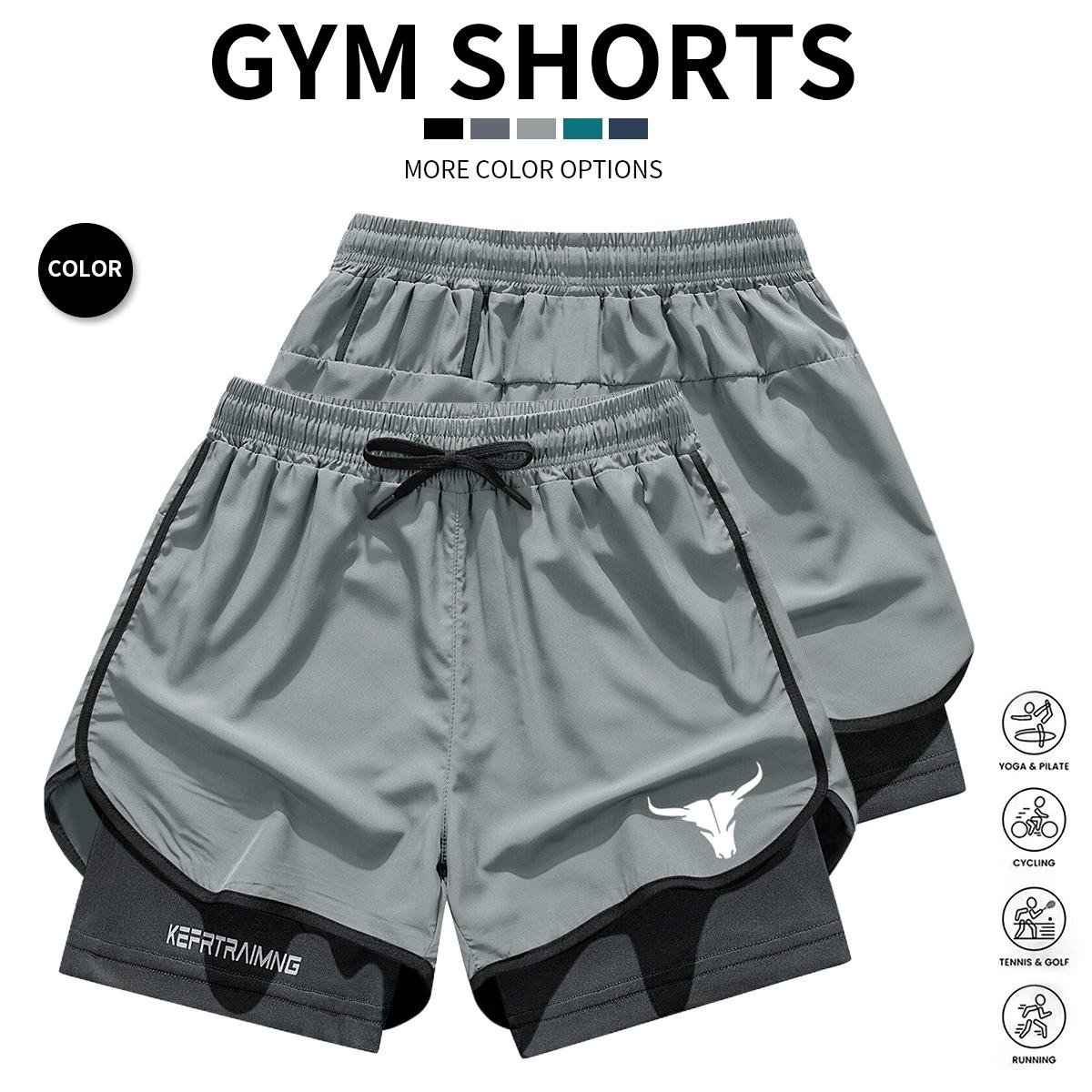Men’s 2-in-1 Quick-Dry Gym Shorts (4-Pack) 🩳 | Breathable Training Essential 💪 - Black + Dark Gray + Light Gray + Navy Blue / XS