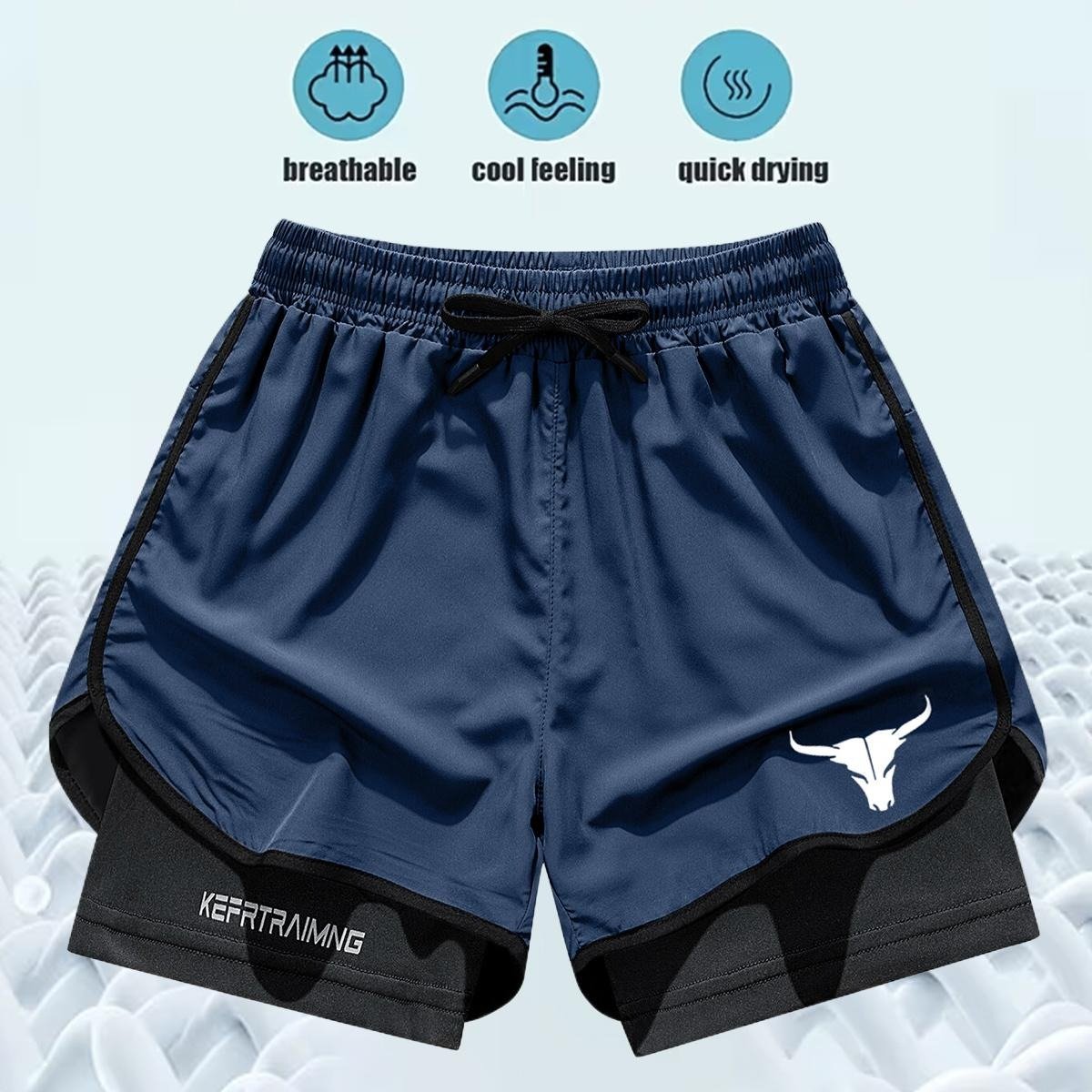 Men’s 2-in-1 Quick-Dry Gym Shorts (4-Pack) 🩳 | Breathable Training Essential 💪 - Black + Dark Gray + Light Gray + Navy Blue / XS