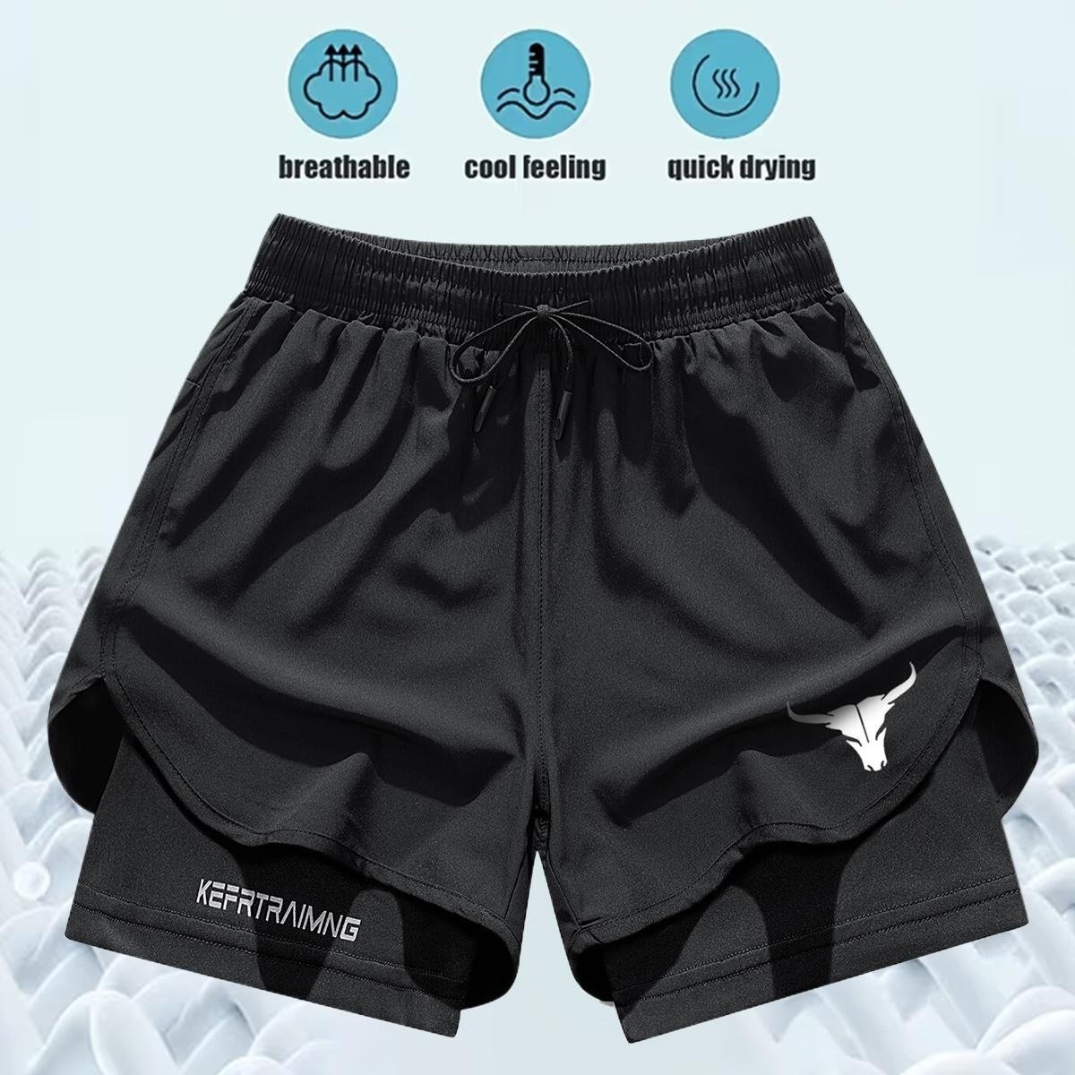 Men’s 2-in-1 Quick-Dry Gym Shorts (4-Pack) 🩳 | Breathable Training Essential 💪 - Black + Dark Gray + Light Gray + Navy Blue / XS
