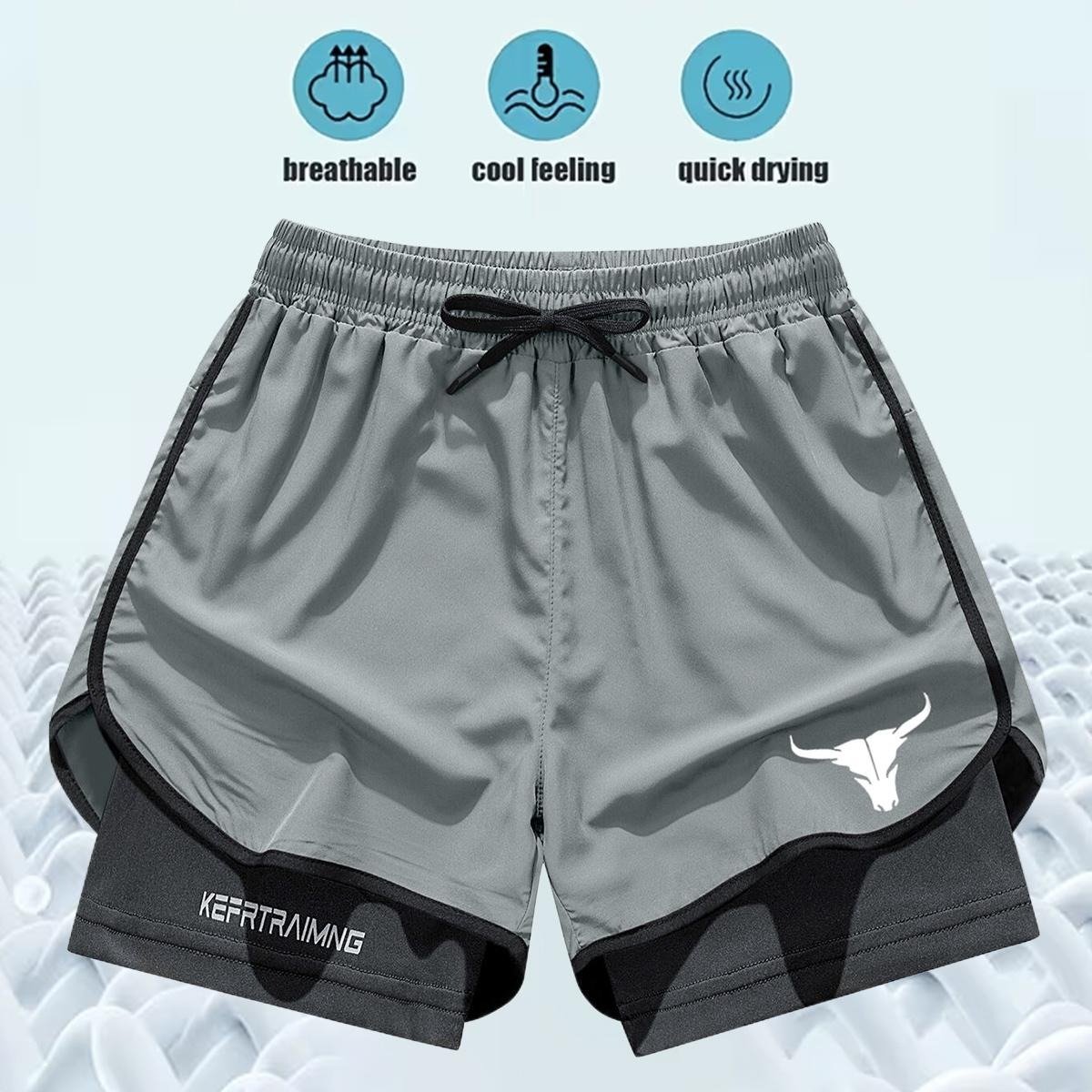 Men’s 2-in-1 Quick-Dry Gym Shorts (4-Pack) 🩳 | Breathable Training Essential 💪 - Black + Dark Gray + Light Gray + Navy Blue / XS