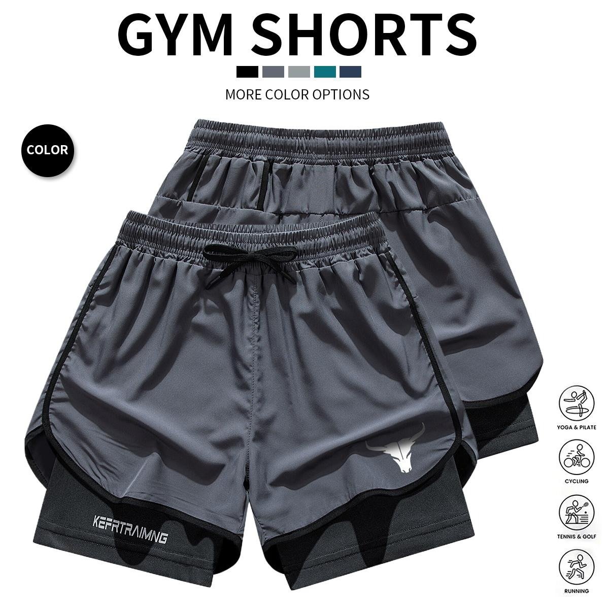 Men’s 2-in-1 Quick-Dry Gym Shorts (4-Pack) 🩳 | Breathable Training Essential 💪 - Black + Dark Gray + Light Gray + Navy Blue / XS