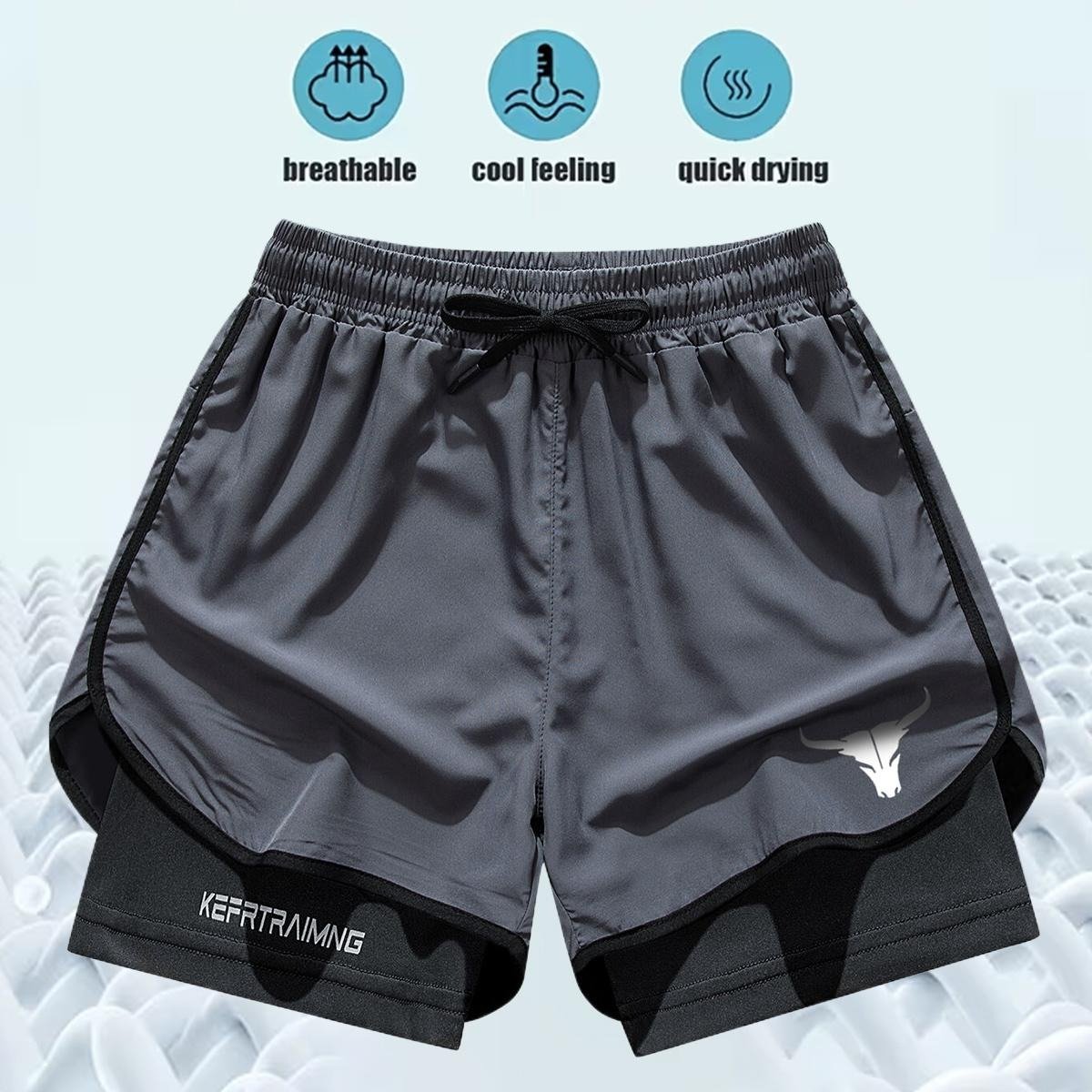 Men’s 2-in-1 Quick-Dry Gym Shorts (4-Pack) 🩳 | Breathable Training Essential 💪 - Black + Dark Gray + Light Gray + Navy Blue / XS