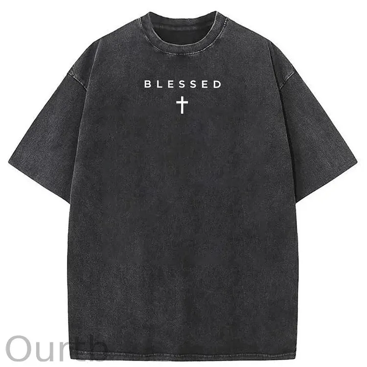 Men's Cross & Letter Print Round Neck Tee, Casual Street Short Sleeve T-shirt for Summer, Men's Top for Daily Wear