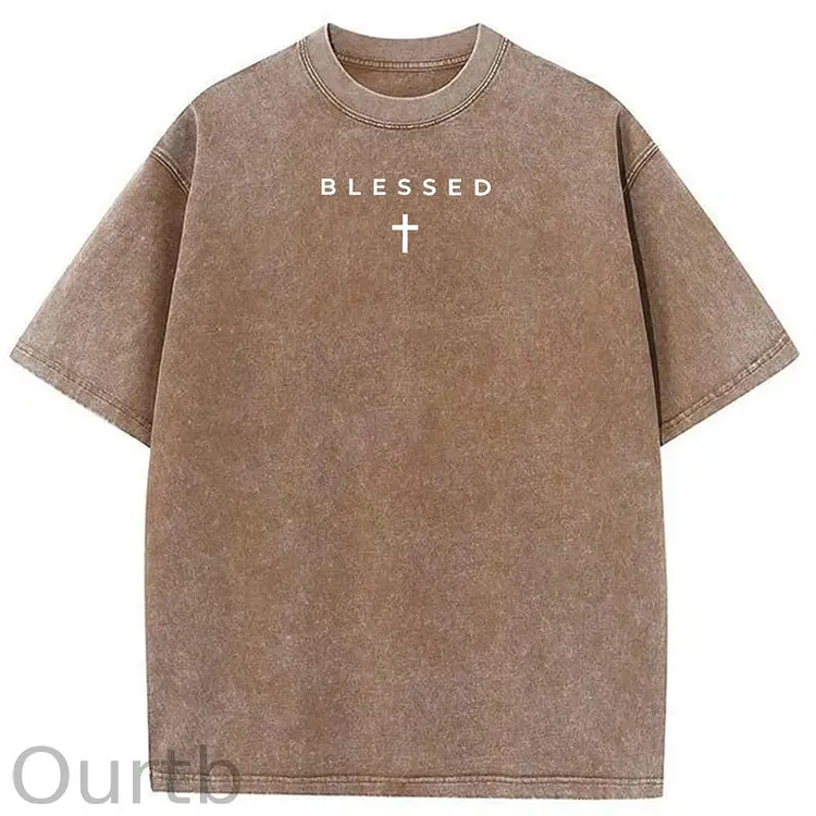 Men's Cross & Letter Print Round Neck Tee, Casual Street Short Sleeve T-shirt for Summer, Men's Top for Daily Wear