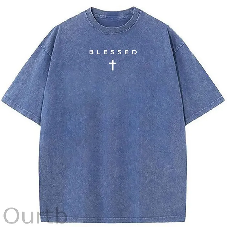 Men's Cross & Letter Print Round Neck Tee, Casual Street Short Sleeve T-shirt for Summer, Men's Top for Daily Wear