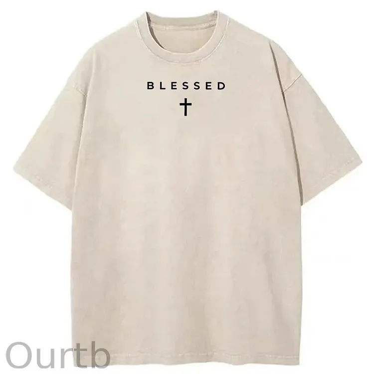 Men's Cross & Letter Print Round Neck Tee, Casual Street Short Sleeve T-shirt for Summer, Men's Top for Daily Wear
