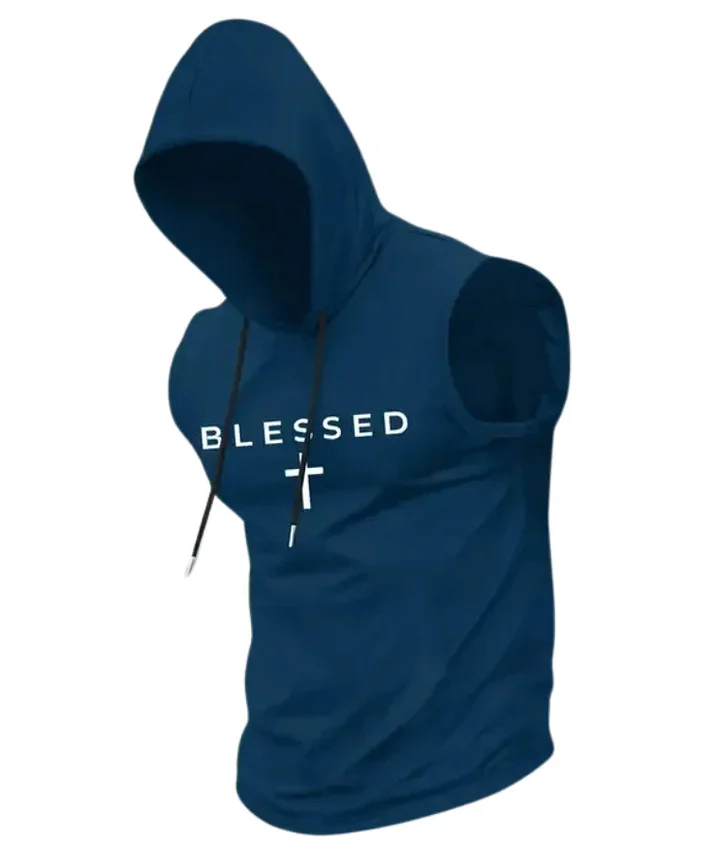 Solid-Color Printed Sleeveless Hooded Casual Vest
