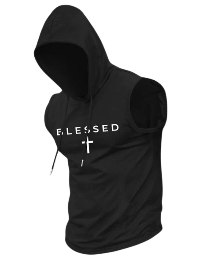 Solid-Color Printed Sleeveless Hooded Casual Vest