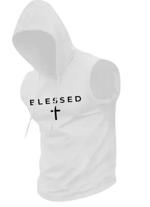 Solid-Color Printed Sleeveless Hooded Casual Vest