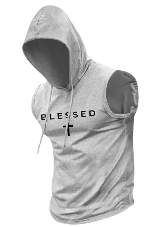 Solid-Color Printed Sleeveless Hooded Casual Vest