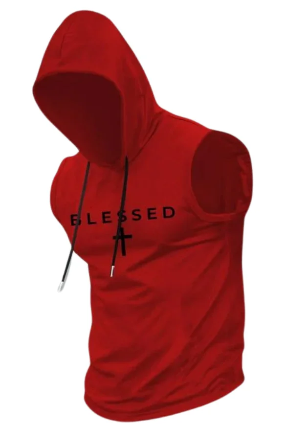 Solid-Color Printed Sleeveless Hooded Casual Vest