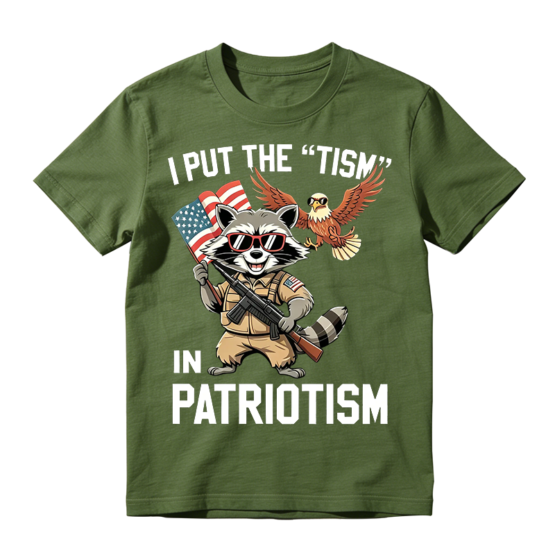 I Put the Tism in Patriotism Funny Raccoon Patriotism Graphic T-Shirt