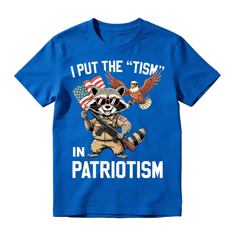 I Put the Tism in Patriotism Funny Raccoon Patriotism Graphic T-Shirt