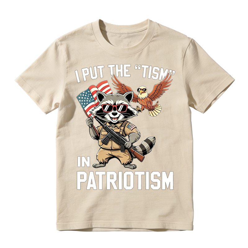 I Put the Tism in Patriotism Funny Raccoon Patriotism Graphic T-Shirt