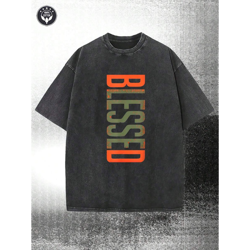 Men's 100% Cotton BLESSED Graphic T-Shirt, Casual Streetwear Tee