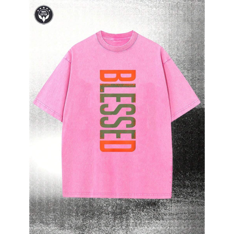 Men's 100% Cotton BLESSED Graphic T-Shirt, Casual Streetwear Tee