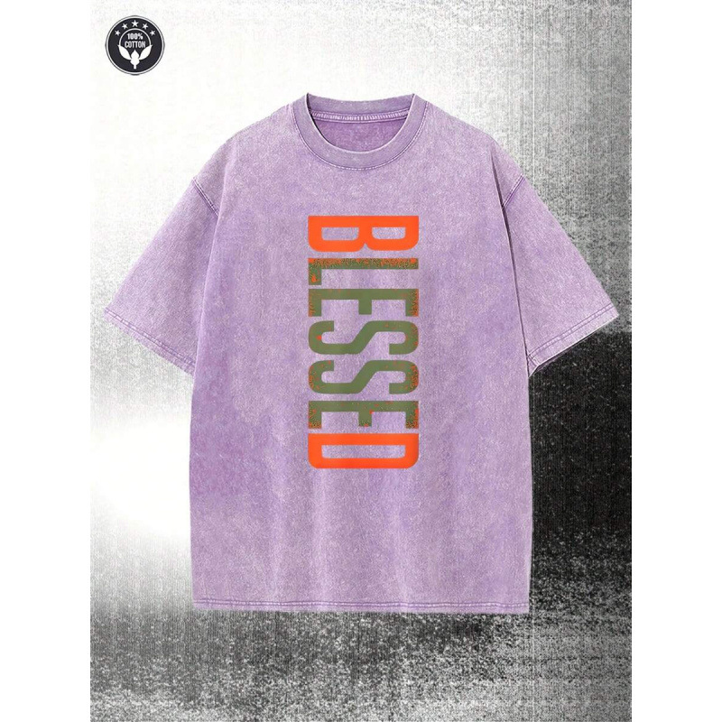 Men's 100% Cotton BLESSED Graphic T-Shirt, Casual Streetwear Tee