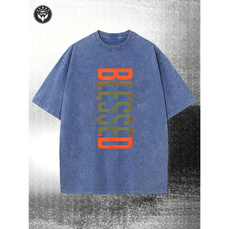 Men's 100% Cotton BLESSED Graphic T-Shirt, Casual Streetwear Tee