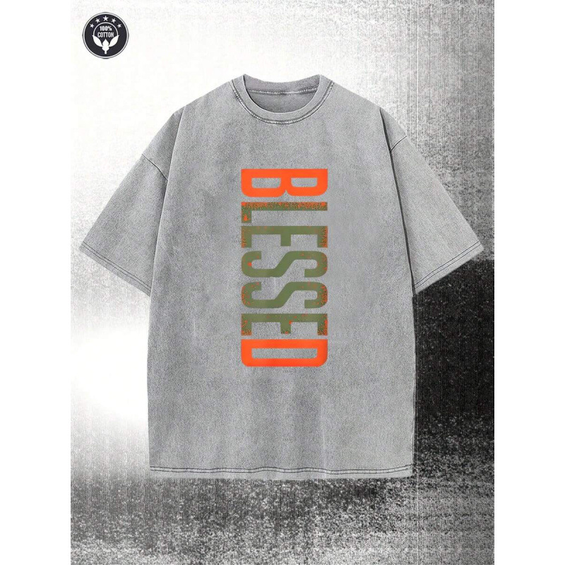 Men's 100% Cotton BLESSED Graphic T-Shirt, Casual Streetwear Tee