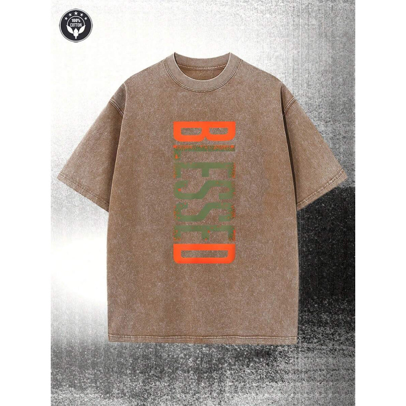 Men's 100% Cotton BLESSED Graphic T-Shirt, Casual Streetwear Tee