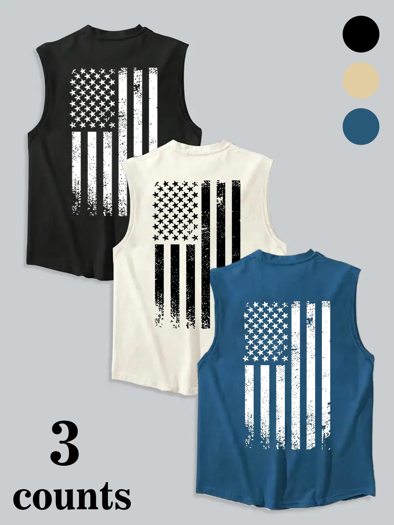Men's American Flag Print Tank Top, Regular Fit Casual Sleeveless Top for Summer, Men's Clothes for Daily Wear, Socks