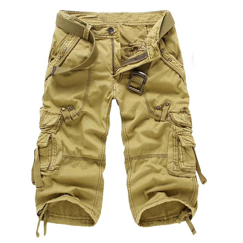 Men's Cargo Shorts Shorts Capri Pants Multi Pocket Straight Leg Solid Colored Comfort Wearable Calf-Length Outdoor Daily Sports Stylish Yellow Army Green 2025 - $30.99 –P1