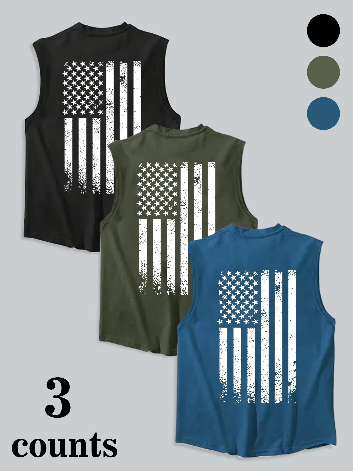 Men's American Flag Print Tank Top, Regular Fit Casual Sleeveless Top for Summer, Men's Clothes for Daily Wear, Socks
