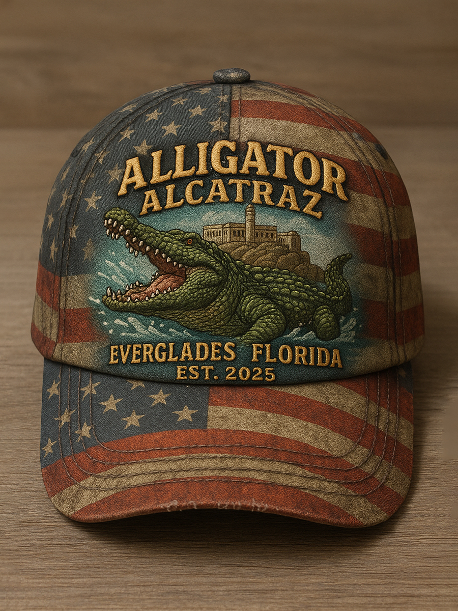 Retro Alligator Alcatraz Funny Florida Everglades Art Casual Prints Cap