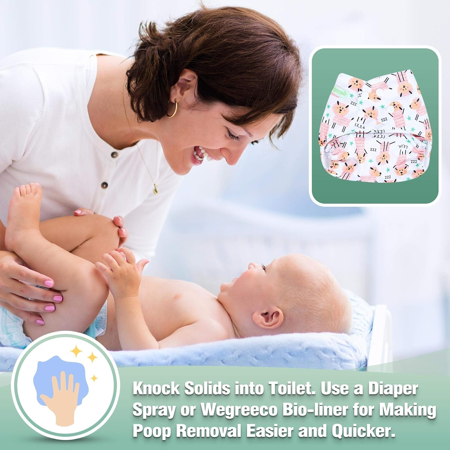 Resuable Baby Cloth Diapers, 6-Pack, 6 Inserts, 1 Wet Bag