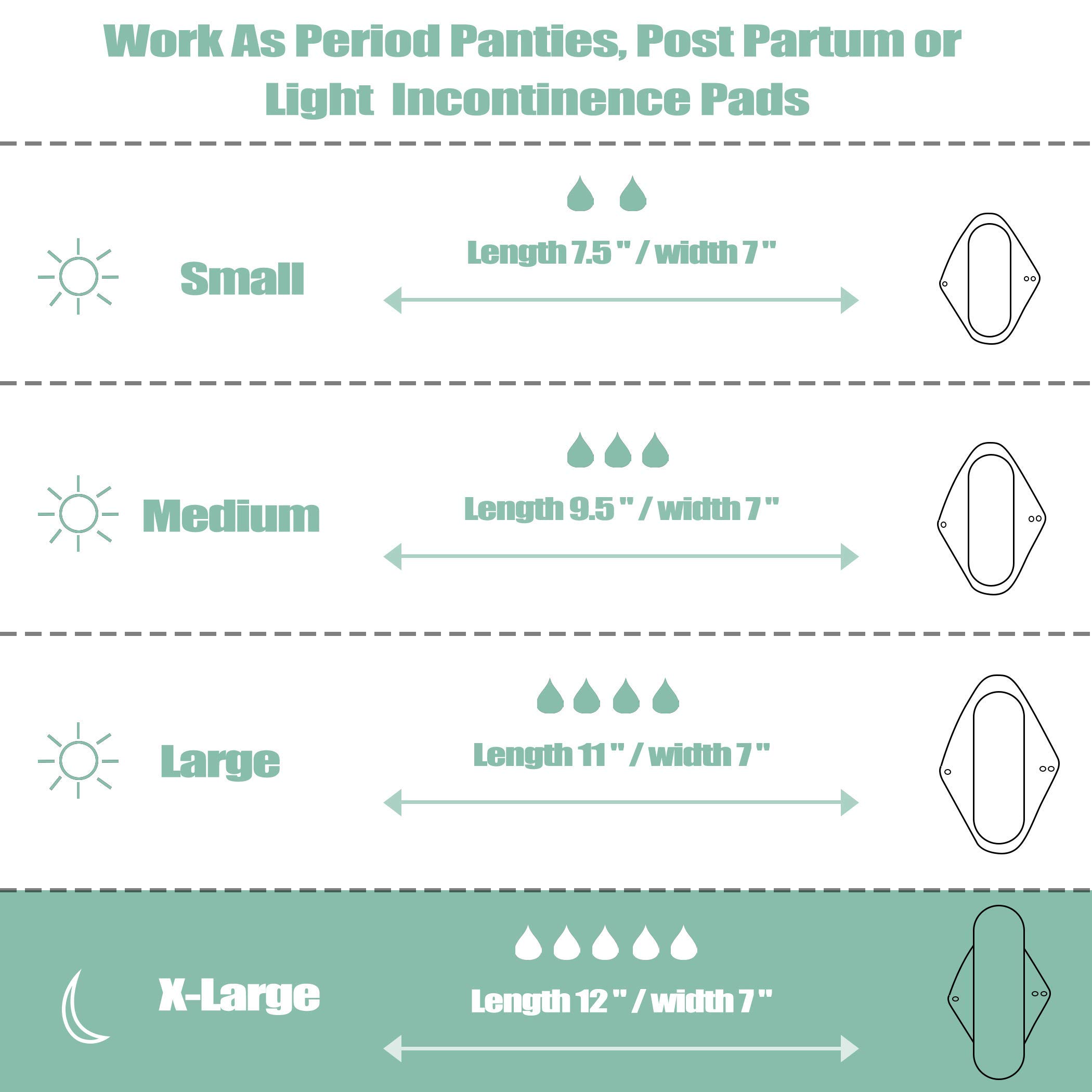 Reusable Sanitary Pads, 6 Pack with 1 Cloth Mini Wet Bag