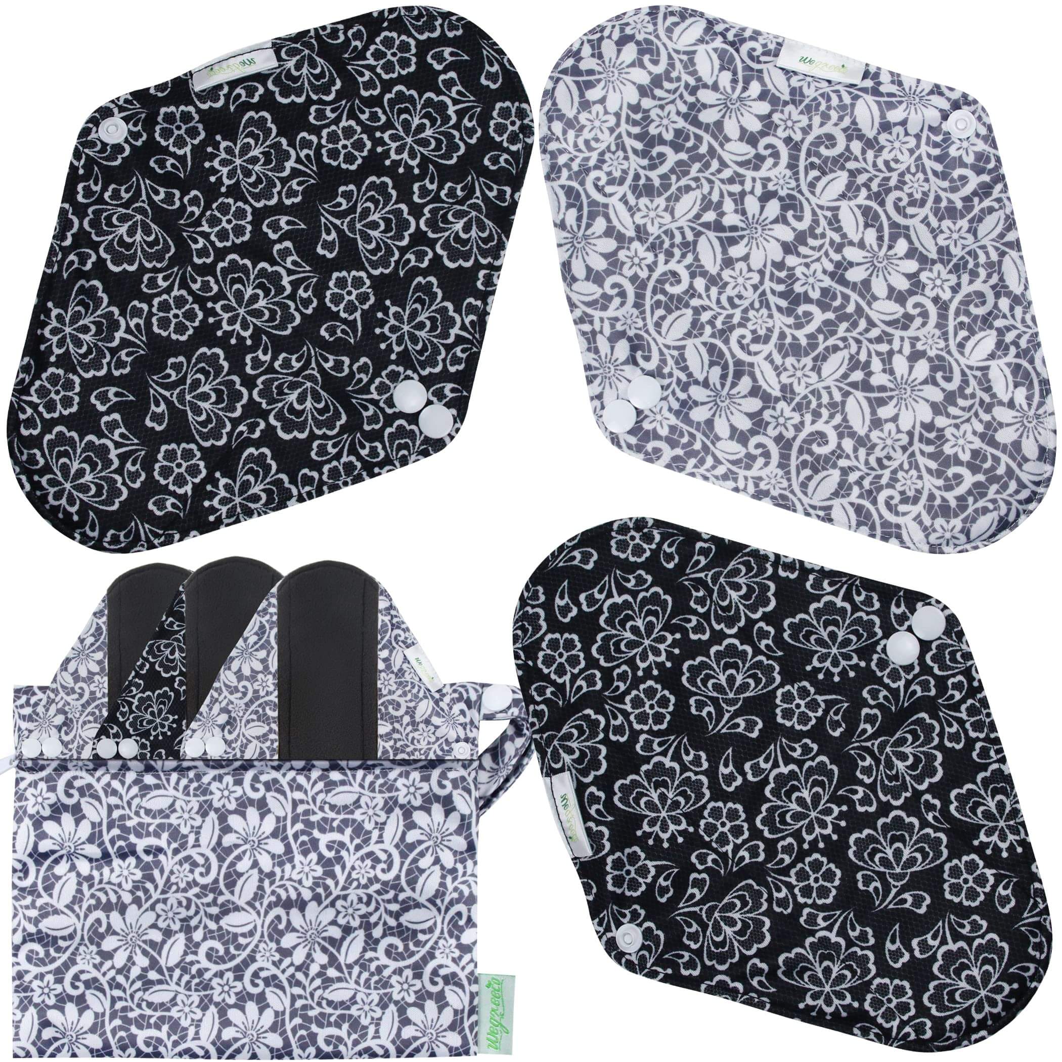 7pcs Pack Cloth Pads Including 1pc Mini Wet Bag +6pcs Bamboo Charcoal Cloth  Reusable Menstrual Pads/Reusable Sanitary Pads/Mama Panty Liners (All