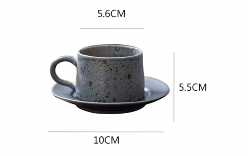 Green Stoneware Mug Set with Saucer, Japanese Vintage Style Expresso Cup 60ml