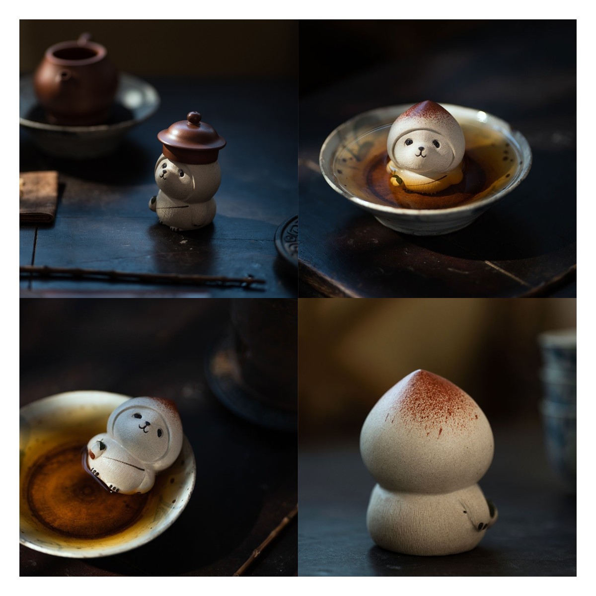 Handmade Tea Pet Set, Ceramic Panda/Rabbit/Hamster Figurine, Made of Yixing Zisha Clay