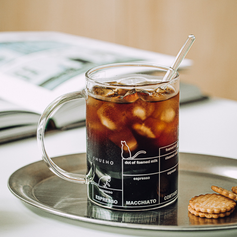Cat Glass Mug with Coffee Measurement Markings 430ml