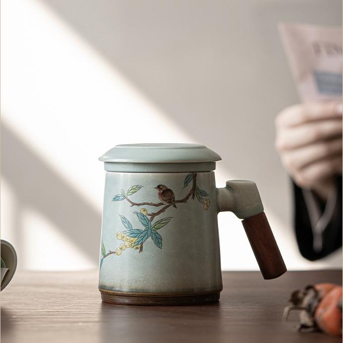 Tea Mug with Lid and Infuser 380ml, 5 Patterns Optional