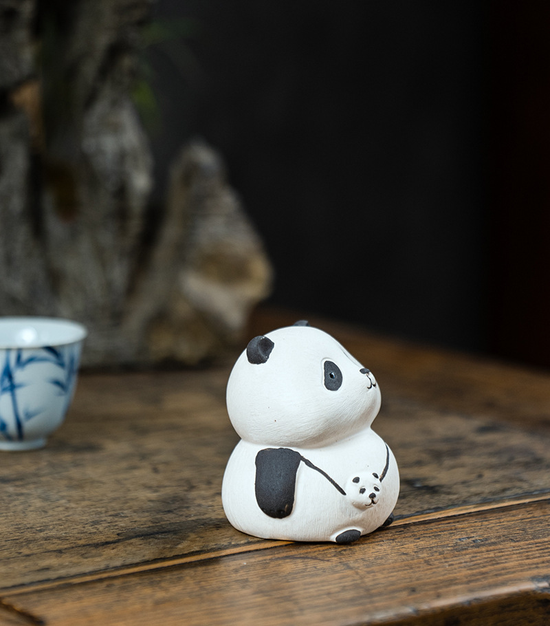 Handmade Tea Pet Set, Ceramic Panda Figurine, Made of Yixing Zisha Clay