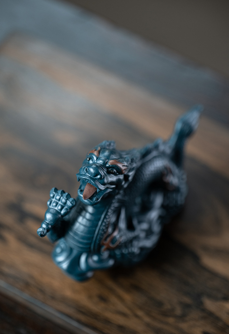Ceramic Chinese Dragon Figurine, Made of Yixing Zisha Clay Handmade Tea Pet Set,