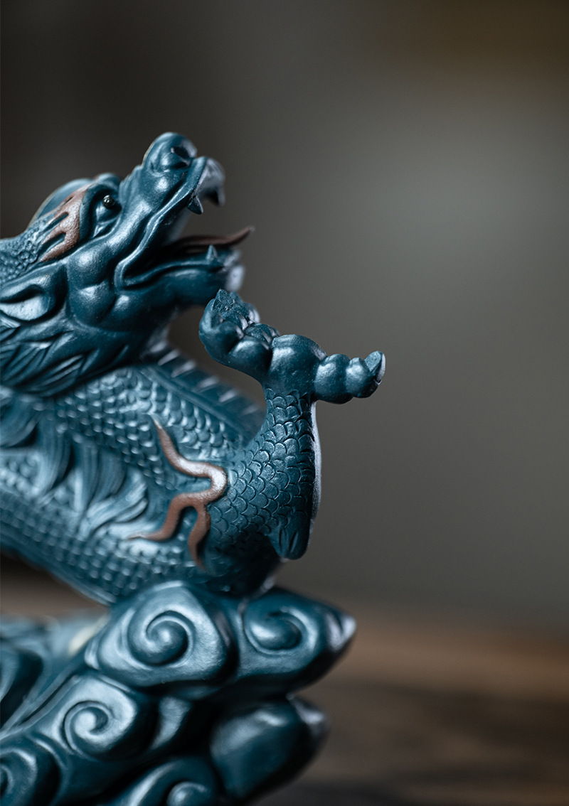 Ceramic Chinese Dragon Figurine, Made of Yixing Zisha Clay Handmade Tea Pet Set,