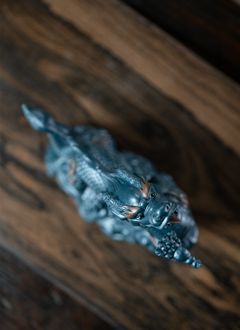 Ceramic Chinese Dragon Figurine, Made of Yixing Zisha Clay Handmade Tea Pet Set,