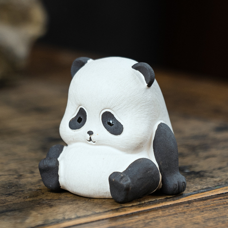 Handmade Tea Pet Set, Ceramic Panda Figurine, Made of Yixing Zisha Clay