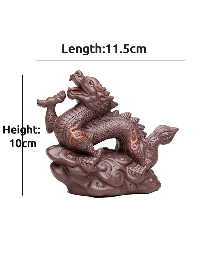 Ceramic Chinese Dragon Figurine, Made of Yixing Zisha Clay Handmade Tea Pet Set,