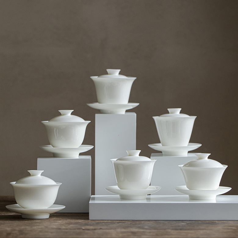 White Porcelain Gaiwan with Saucer, 6 Styles Optional