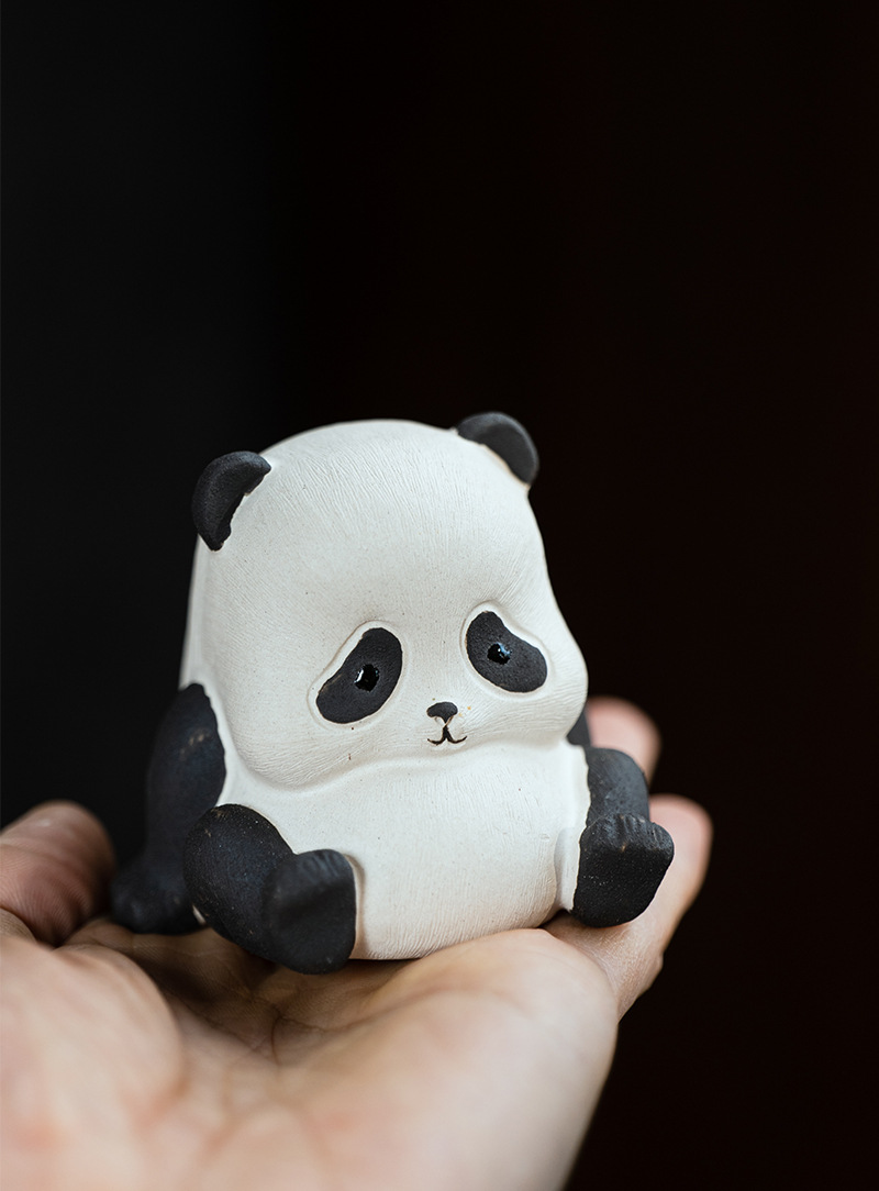 Handmade Tea Pet Set, Ceramic Panda Figurine, Made of Yixing Zisha Clay