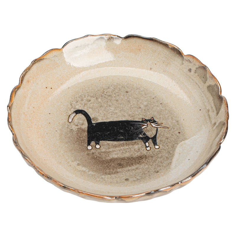 Japanese Shino Ware Style Black Cat Saucer For Teapots
